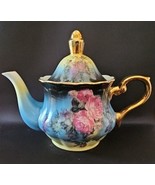 Gorgeous Floral Gold Blue Ombre Teapot Tea Pot Unmarked Excellent Condition - £69.76 GBP