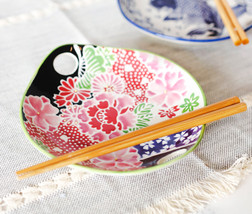 Pink Cherry Blossoms Small Appetizer Coupe Plate Flat Bowl With Chopsticks Set - £16.07 GBP