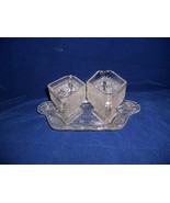 Indiana Glass Diamond shape Sandwich Glass Cream &amp; Sugar on Tab-handle Tray - $7.91