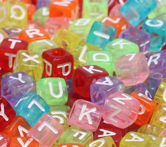 Letter Beads 26 Colorful Clear Cube 6mm Bulk Lot DIY Jewelry Supply A-Z Set Lot - £4.16 GBP