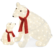 Large Lighted Polar Bear Family 145 Pre-Strung LED Lights White Christmas Decor - £110.14 GBP