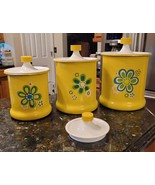 Vintage 1960s Kromex Aluminum Canister Set of 3 Yellow Mod Flower Power ... - $1,891.90 MXN
