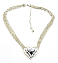 Avon Silver Tone Puffy Heart Necklace - £17.05 GBP