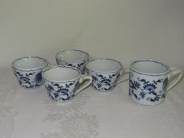 4 Vintage Blue Danube Coffee Tea China Cups + 1 Mug Ribbon Banner Mark - £20.96 GBP