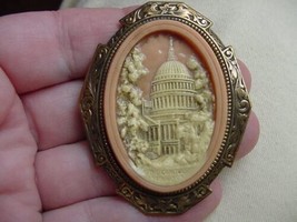 (CL2-4) WASHINGTON D.C. Capitol building peach CAMEO oval Pendant Jewelry brooch - £28.07 GBP