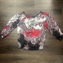 New Directions Petite Pink Black Paisley Sheer Elastic Waist Blouse Size PM - £6.11 GBP