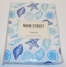 Main Street Fabric Tablecloth 60&quot; x 102&quot; Oblong Shells Beach Blue White NEW - £23.69 GBP