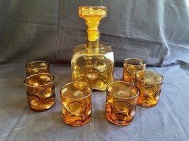 Vintage Empoli Genie Bottle Decanter Set With 6 Glasses Barware Rare - £140.35 GBP