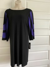 NWT Muse Stretch Jersey Knit A-Line Long Flaired Sleeve Dress  20W Black... - $38.61
