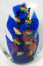 Vtg Murano Art Glass Fish Tank Aquarium Heavy Paperweight 6&quot; Blue Coral Reef - £46.68 GBP