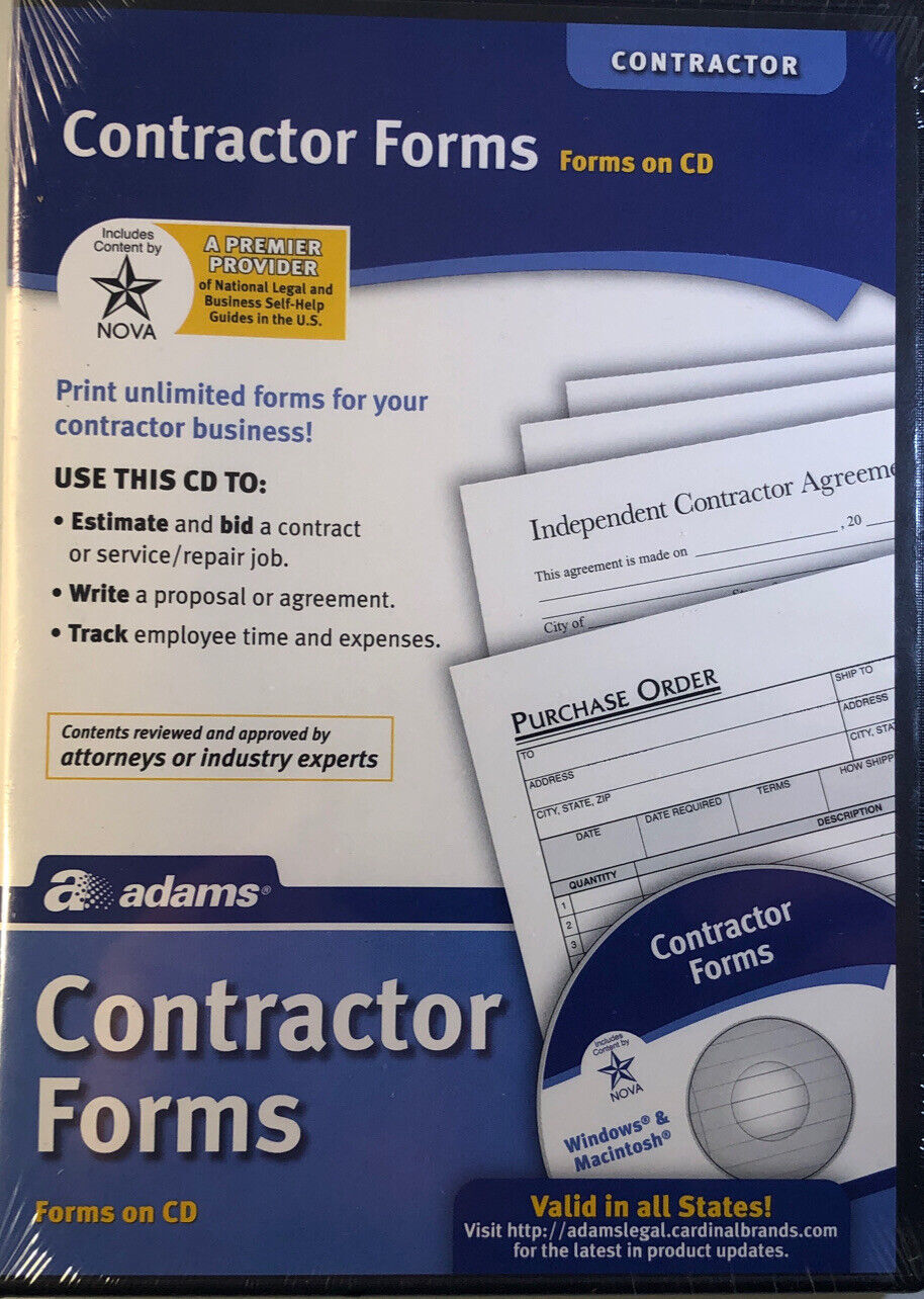 SHIP24H-Adams SS4301 Contractor Forms on CD Windows &amp; Macintosh PDF &amp; Ex... - $9.78