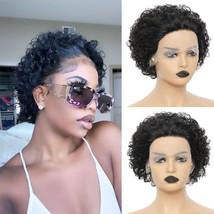Curly Pixie Wigs for Black Women 13x1 Front Lace Human Hair Wig, #1B - £34.44 GBP