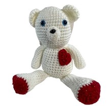 Crochet Knit White Handmade Valentine’s Day Teddy Bear Glass Eyes Gift  13” Tall - £22.41 GBP
