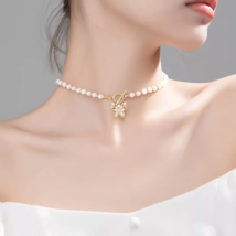 Freshwater Pearl Necklace • 14K GOLD Necklace  • Base Real Silver • For Women - £46.68 GBP