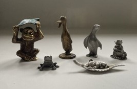 Lot 6 Pewter Brass Metal Figurines Animals Penguin Monkey Koala Frog Duck - £17.99 GBP
