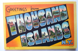 Greetings From Thousand Islands New York Large Big Letter Postcard Linen Unused - £8.18 GBP