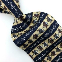 Geoffrey Beene USA Tie Flower Stripe Beige Navy Brown Silk Necktie Men&#39;s I16-338 - £12.61 GBP