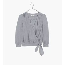 Madewell Blue White Striped Long Sleeve V-Neck Wrap Top - Size M - £14.83 GBP