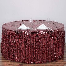 Burgundy - 120&quot; Big Payette Sequin Round Tablecloth For Wedding Banquet ... - $131.18