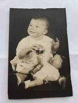 Vintage Baby Photo Young Boy with Doll B &amp; W 5 x 6 - £13.73 GBP