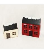 Two Wooden Houses Buildings Hand painted 3&quot; Wood Block Holiday Décor - £12.37 GBP