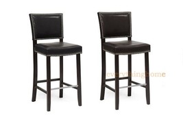2 Bar Stools Modern Black Or Brown Faux Leather Nail Head Trim Wood Frame New - £242.90 GBP