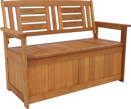 Sunnydaze Meranti Wood Outdoor Storage Bench With Teak Oil Finish -, Inch. - £286.78 GBP