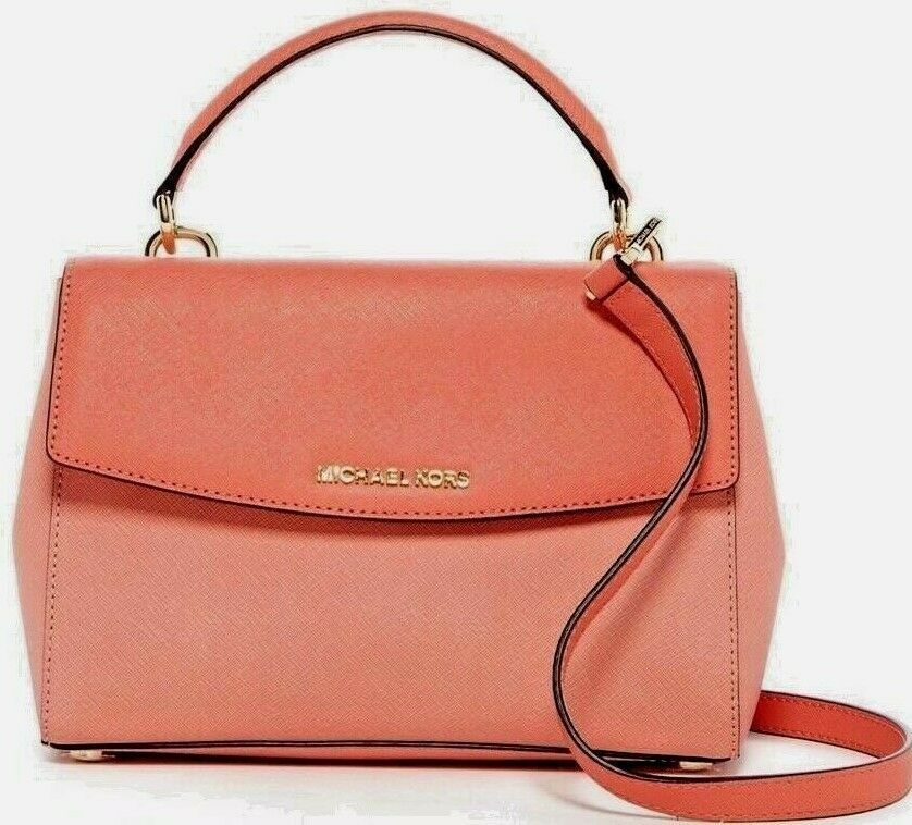 MICHAEL KORS AVA PEACH PINK SAFFIANO LEATHER SATCHEL CROSSBODY BAG PURSE... - $169.99