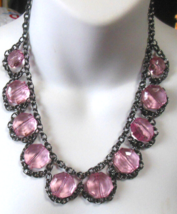 Vintage Pink Glass Bead Chain Necklace 21.5&quot; -Adjustable - £20.63 GBP