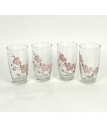 Set Of 4 Vintage Floral Glass Tumblers - Pink Cherry Blossom Design - $39.60