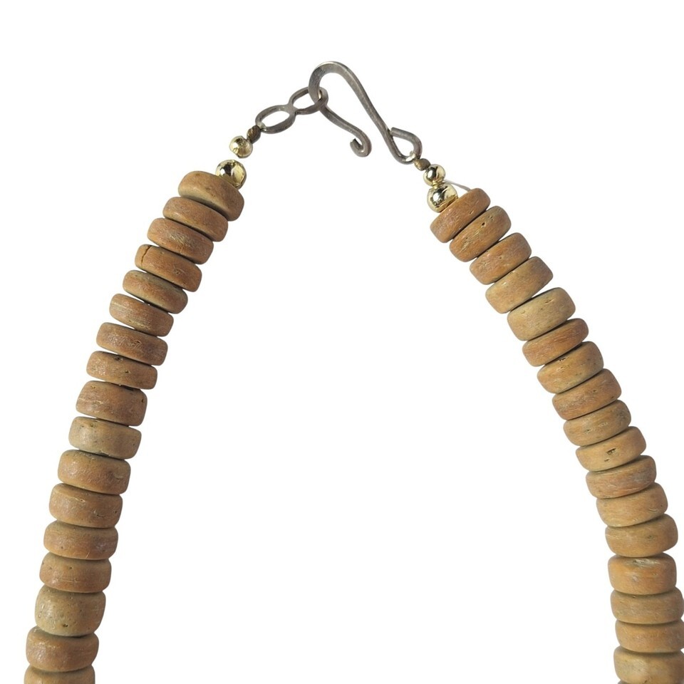 Vintage Artisan Wood Bead Necklace Cube Disc Hex Beads Bohemian Style Jewelry Item image 3
