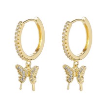 SIPENGJEL Fashion Cubic Zircon Butterfly Pendant Hoop Earrings Elegant Temperame - £6.91 GBP