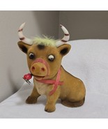 Vintage Flocked Bull Coin Bank with Horns and Rose Made in Hong Kong Mid... - $507.31 MXN