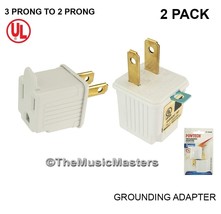 (2) White GROUNDING ADAPTERS Electrical Wall Plug 3 Prong Socket 2 Prong... - £5.81 GBP