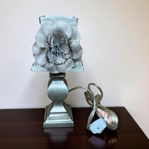 Small Pewter Color Accent Table Lamp with 3D Flower Shade 10&quot; Bedroom Ba... - $21.77