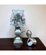 Small Pewter Color Accent Table Lamp with 3D Flower Shade 10&quot; Bedroom Ba... - €18,56 EUR