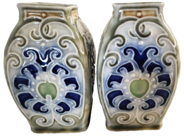 Royal Doulton Lambeth England Earthenware Stoneware Slip-Cast Pair Vases # 7674 - $140.25