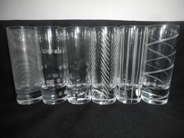 Mikasa CHEERS Collection Set 6 Etched Designs Crystal Shot Glasses 3 1/2 oz - £32.14 GBP