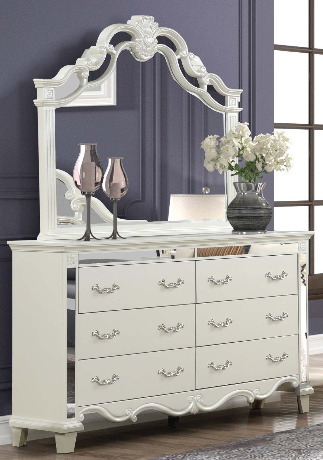 Milan White Wood Framed Mirror Dresser Item image 2