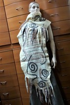 FELTED WOOL BEIGE OVERSIZED WRAP ORGANIC BULGARIAN WOOL COTTON GAUZE WOM... - $199.75