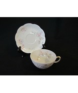 Haviland Limoges France Coffee Cup &amp; Saucer Blue Flowers with Pink &amp; Gold - $8.54