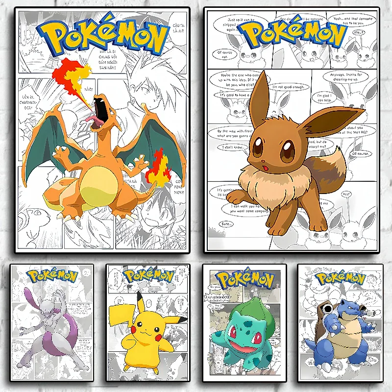 Pokemon Anime Figures Print Canvas Wall Art Posters Surrounding Charizard - £6.50 GBP+