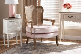 Arpina Light Pink Velvet Fabric Upholstered White-Washed Oak Wood Armchair - $15,279.60 MXN