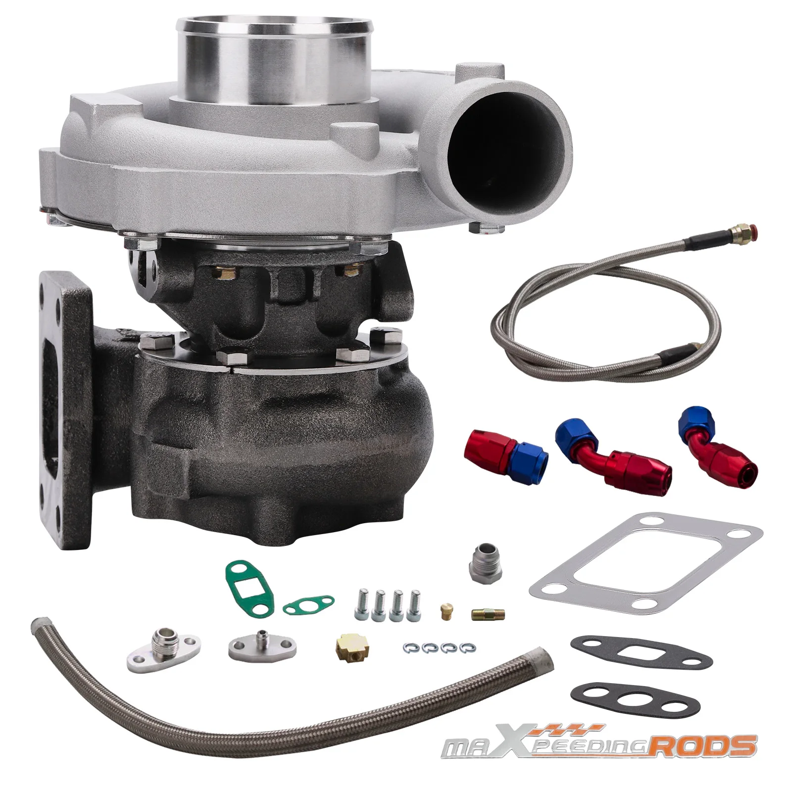 T3/T4 Turbo Charger 5-Bolt &amp; Oil Fuel Feed Return Line For  325I 323I E36 E46 - £350.67 GBP