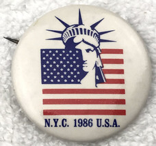 New York 1986 Statute Of Liberty Pin Button Vintage Pinback USA Flag - £7.84 GBP