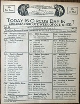 1944 CIRCUS DAY ROUTE CARD (October 8) Charlie Campbell&#39;s list of travel... - $9.89