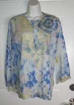 Decoded Blue Tie Dye Embroidered Embellished Boho Tunic Top Blouse Size ... - £10.98 GBP