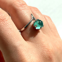Open Blue Crystal Mermaid Bubble Ring Adjustable 925 Sterling Silver  - £11.00 GBP