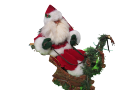 Vtg 90s Christmas Santa Claus In Wicker Sleigh Plays Jingle Bells 16&quot;L VIDEO - £20.09 GBP