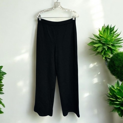 St John Collection Black Knit Wide Leg Dress Pants Size 8 Wool *read - $23.27